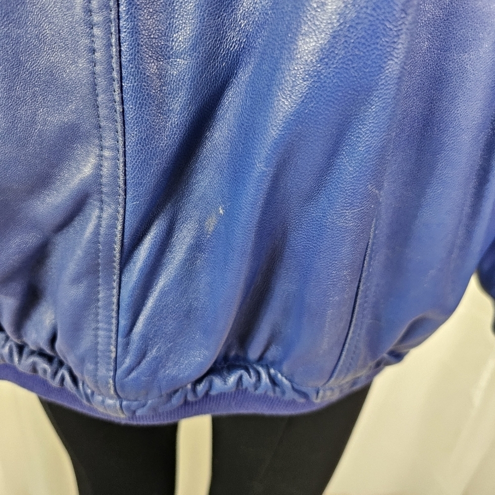 Vintage La Nouvelle Renaissance Playful Oversized Blue Leather Jacket  Large - Picture 12 of 14